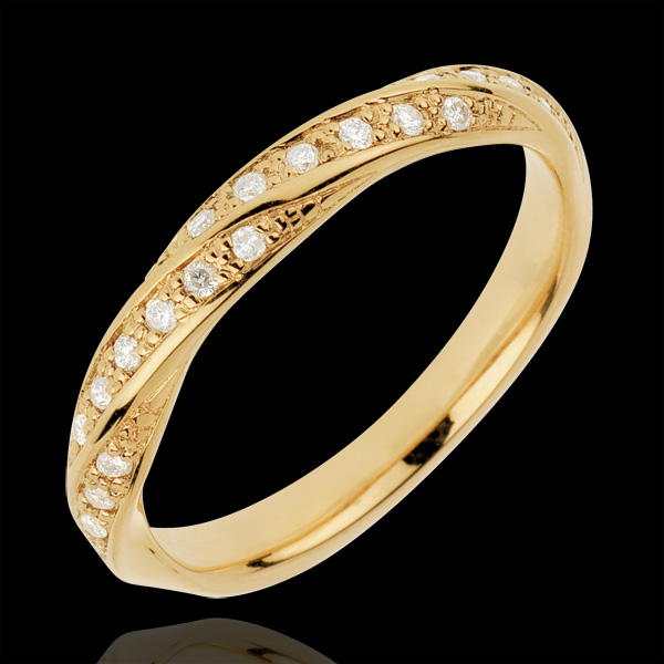 Fede nuziale - Treccia preziosa - Oro giallo - 18 carati - 20 Diamanti - 0.10 carati