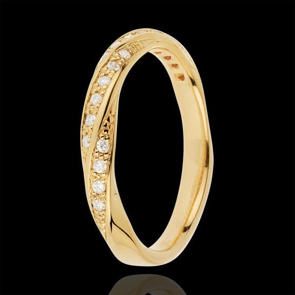Fede nuziale - Treccia preziosa - Oro giallo - 18 carati - 20 Diamanti - 0.10 carati