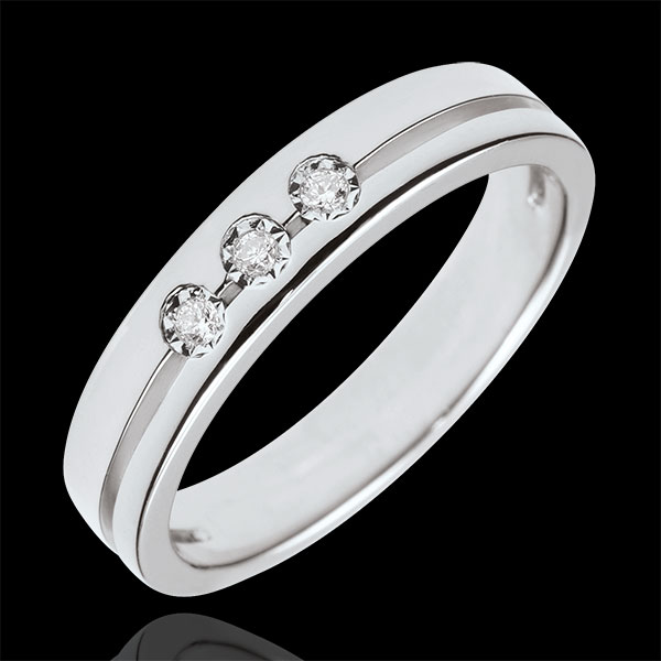 Fede Olympia Trilogy - modello piccolo - Oro bianco - 18 carati - 3 Diamanti