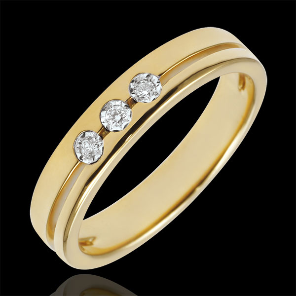 Fede Olympia Trilogy - modello piccolo - Oro giallo - 18 carati - 3 Diamanti 
