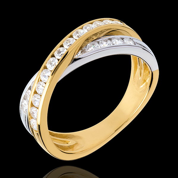 Fede Tandem pavé - Oro bianco e Oro giallo - 18 carati - 23 diamanti 
