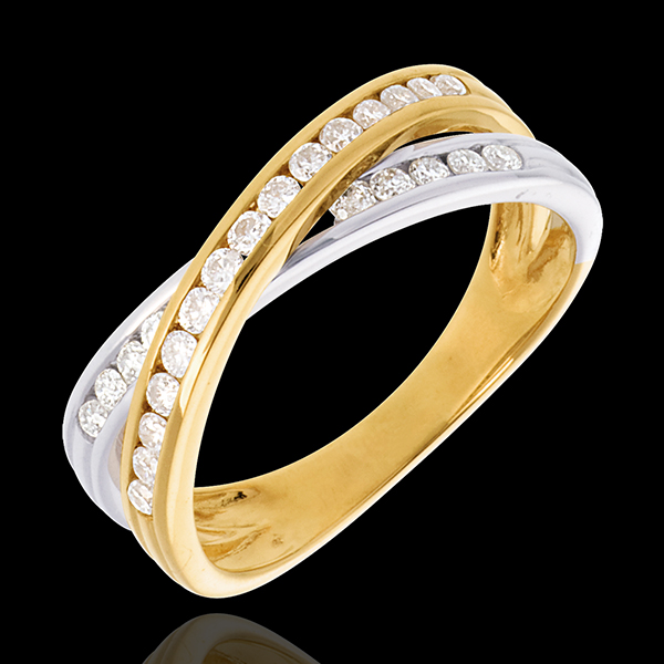 Fede Tandem pavé - Oro bianco e Oro giallo - 18 carati - 25 Diamanti - 0.38 carati 