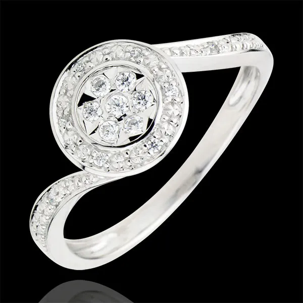 Pierścionek Taniec Łabędzia - 0,11 karata - złoto białe 18-karatowe