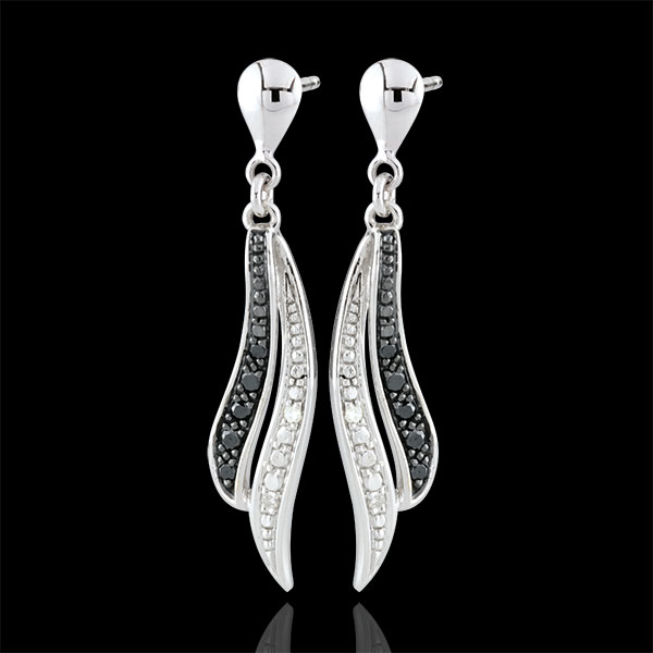 Boucles d'oreilles Clair Obscur pendantes - or blanc 9 carats et diamants noirs