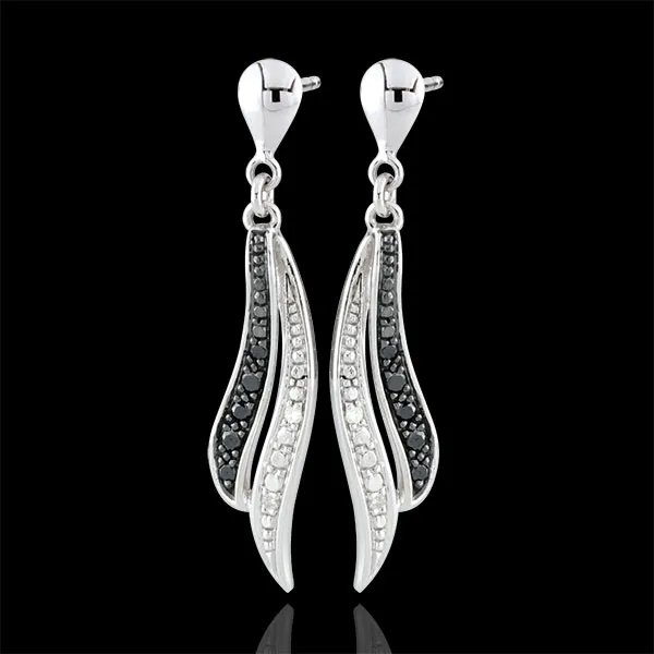 Boucles d'oreilles Clair Obscur pendantes - or blanc 9 carats et diamants noirs