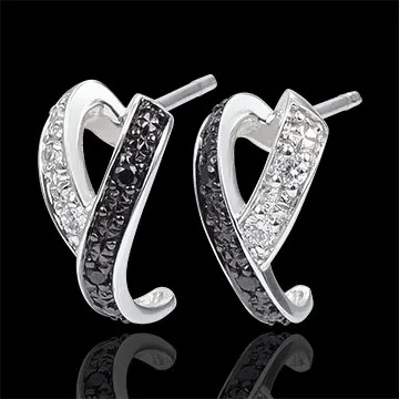 Boucles d'oreilles Clair Obscur - Mouvement - or blanc 9 carats diamants, blancs et diamants noirs