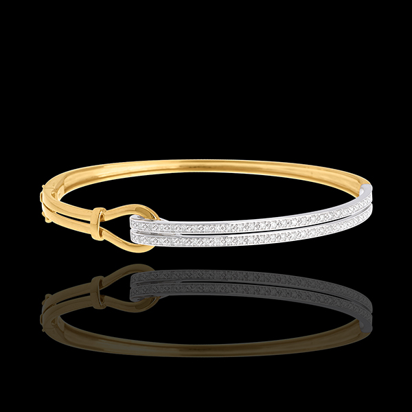 Double jonc Agrafe pavé - 54 diamants 0.32 carats - or blanc et or jaune 18 carats