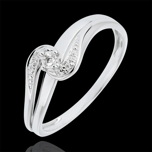 Bague Solitaire accompagné Nid Précieux - Sophia - or blanc 9 carats - diamant 0.013 carat