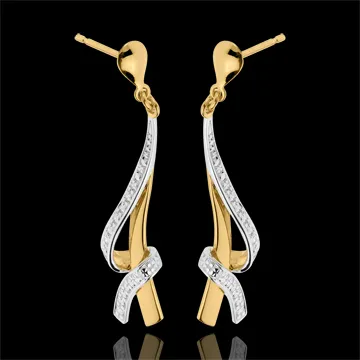 Boucles d'oreilles Nouées pavées - or blanc et or jaune 18 carats