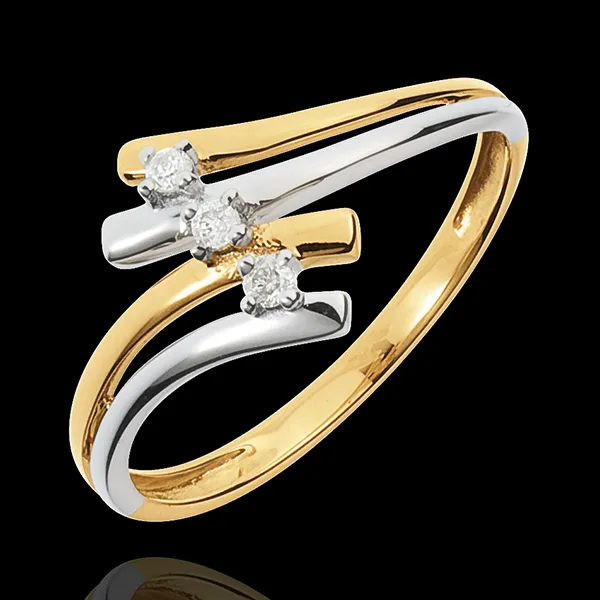 Bague trilogie Nid Précieux - Firmament - diamant 0.05 carat - or blanc et or jaune 18 carats