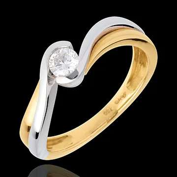 Solitaire Nid Précieux -Verseau - diamant 0.21 carat - or blanc et or jaune 18 carats