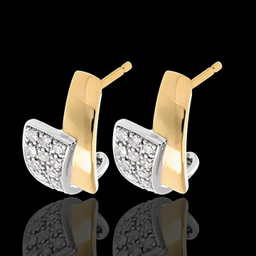 Boucles d'oreilles Tropique pavées - 24 diamants - or blanc et or jaune 18 carats