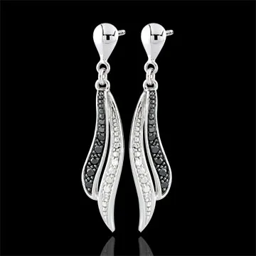 Earrings Clair Obscure - dangling - white gold and black diamonds