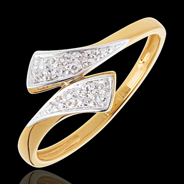Ribbon-shaped ring yellow gold paved - 10diamonds