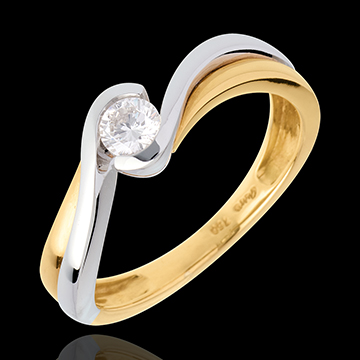 Solitaire Precious Nest - Acquarius- yellow and white gold - 0.21 carat - 18 carats