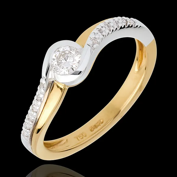 Aquarius yellow gold Ring and paved white gold diamond set shoulders - 0.24 carat