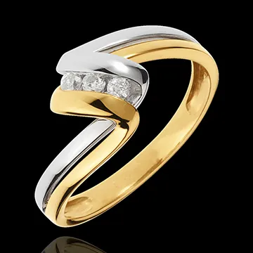 Inel Trilogie Cuib Preţios - Timp infinit - 3 diamante - aur alb şi aur galben de 18K