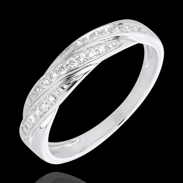 Inel împletitură preţioasă din aur alb de 18K şi diamante