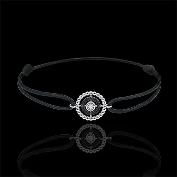 Bracciale Fior di Sale - Cerchio - Oro bianco - 9 carati -Diamanti neri - Cordoncino nero