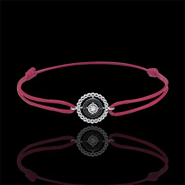 Bracciale Fior di Sale - Cerchio - Oro bianco - 9 carati - Diamanti neri - Cordoncino rosso