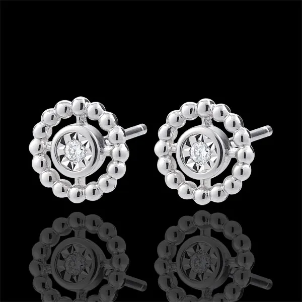 Orecchini Fior di Sale - Cerchio - Oro bianco - 9 carati - Diamanti