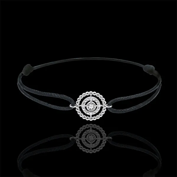 Bracciale Fior di Sale - Cerchio - Oro bianco - 9 carati - Diamanti - Cordoncino nero