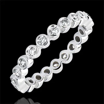 Fede nuziale Fior di Sale - Incastonatura chiusa - Giro completo - oro bianco 9 carati e diamanti