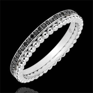 Bague Fleur de Sel - double rang - diamants noirs - or blanc 18 carats