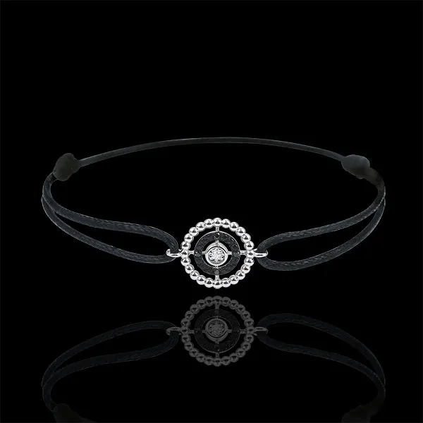 Armband Fleur de Sel - Cirkel - 9 karaat witgoud en zwarte Diamanten - zwarte snoer