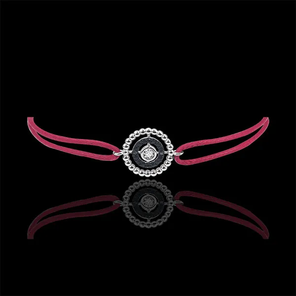 Bracelet Fleur de Sel - cercle - or blanc 9 carats et diamants noirs - cordon rouge