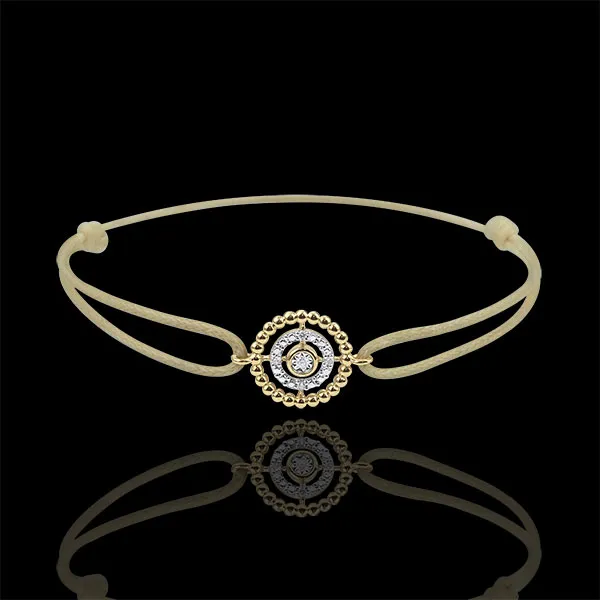 Bracelet Fleur de Sel - cercle - or jaune 9 carats - cordon beige