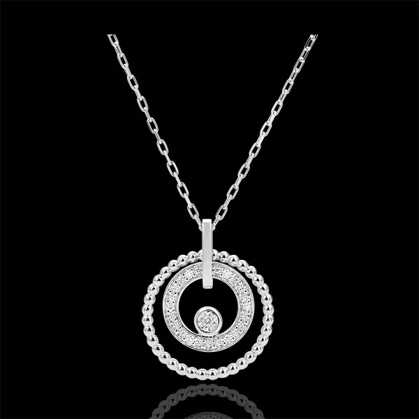 Collier or blanc 9 carats et diamants - Fleur de Sel - cercle - or blanc 9 carats