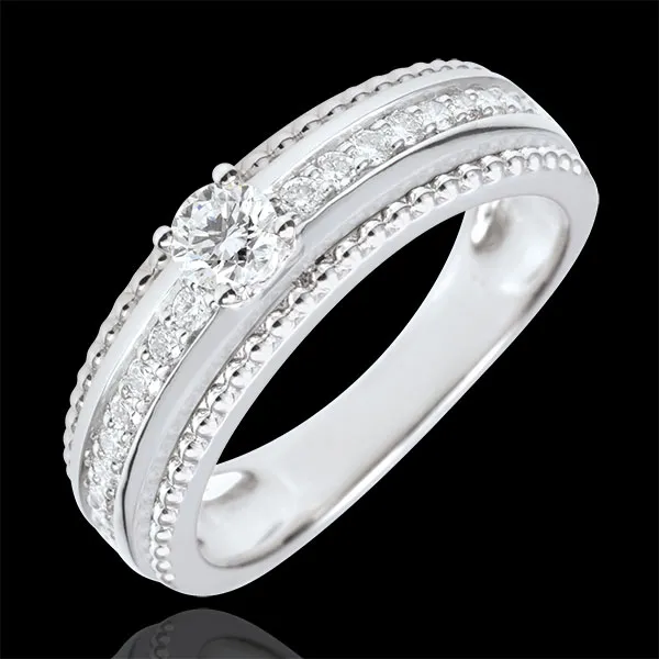 Solitaire Ring - Fleur de Sel - twee ringen - 0,18 karaat - 9 karaat witgoud