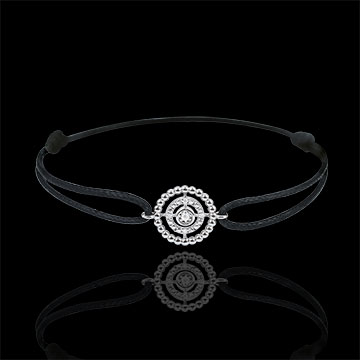 Bracelet Salty Flower - circle - white gold - black cord