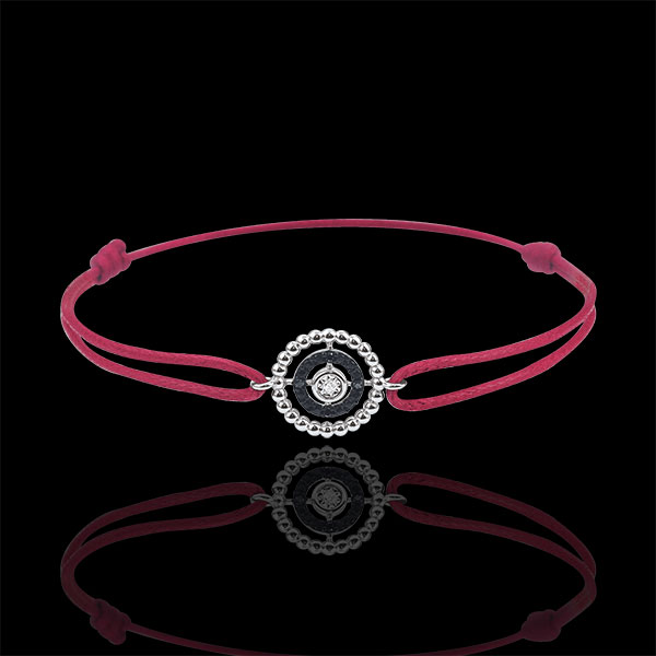 Bracelet Salty Flower - circle - white gold and diamonds - red cord