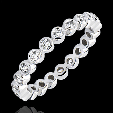 Wedding Ring Salty Flower - Closed setting - Complete round - white gold 9 carats and diamonds