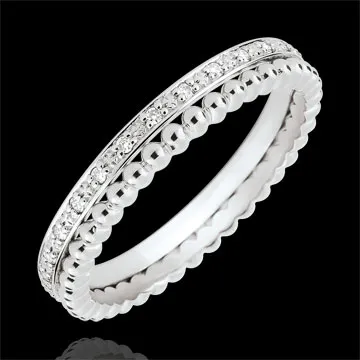 Salty Flower Ring - double row - diamonds - 9 carat white gold