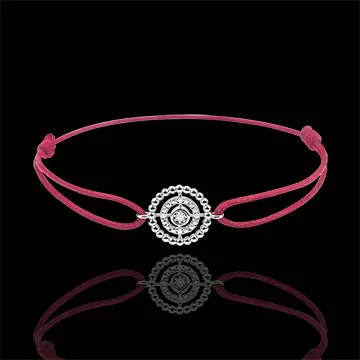 Armband Fleur de Sel - Cirkel - 9 karaat witgoud - roode snoer