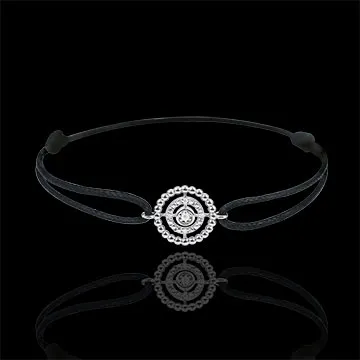 Armband Fleur de Sel - Cirkel - 9 karaat witgoud - zwarte snoer