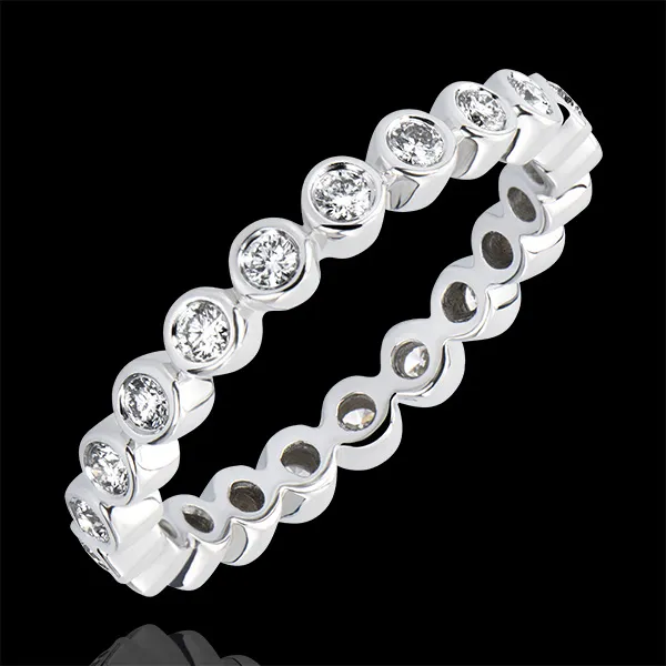 Trouwring Fleur de Sel - Met Diamanten bezette cirkel - 9 karaat witgoud met Diamanten