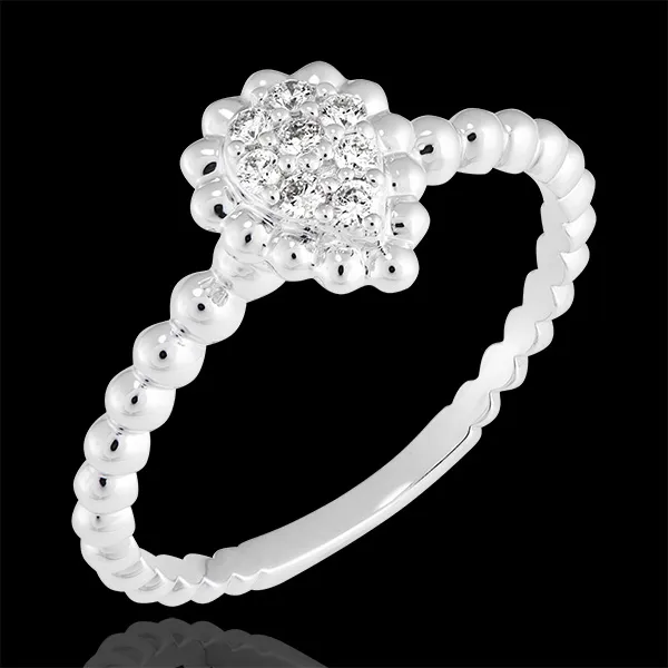 Ring Fleur de Sel - Perlenträne - 375er Weißgold und Diamanten