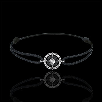 Brăţară Floare de Sare - cerc - aur alb de 9K şi diamante negre - cordon negru