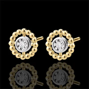 Pendientes Flor de Sal - círculo - oro amarillo y oro blanco - 9 quilates
