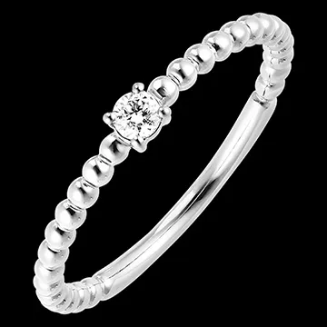 Anillo Flor de Sal - Solitario Burbuja - oro blanco 9 quilates y diamantes