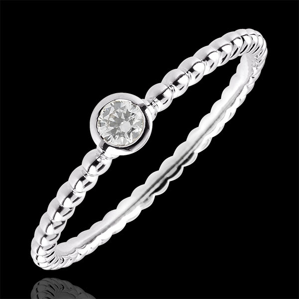 Anillo Solitario Flor de Sal - Un Anillo - oro blanco 9 quilates - diamante 0.08 quilates