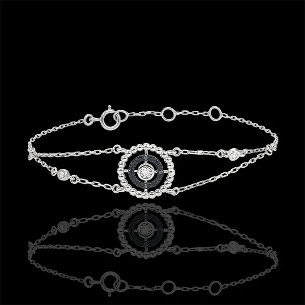 Pulsera Flor de Sal - círculo - oro blanco 9 quilates y diamantes negros