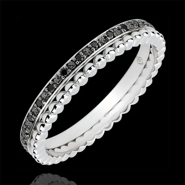 Anillo Flor de Sal - doble vuelta - 13 diamantes negros - oro blanco 9 quilates