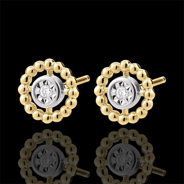 Pendientes Flor de Sal - círculo - oro amarillo y oro blanco - 9 quilates