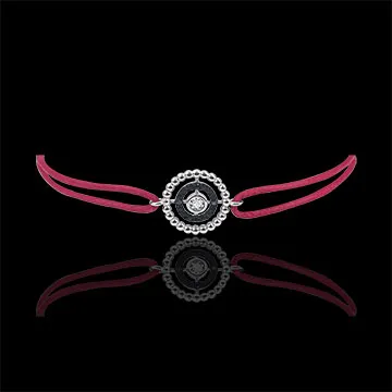 Pulsera Flor de Sal - círculo - oro blanco 9 quilates y diamantes negros - cordón rojo