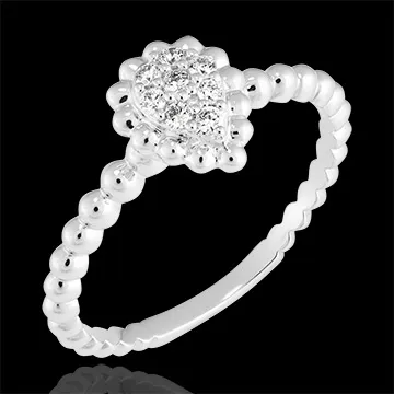 Anillo Flor de Sal - Lágrima perlada - oro blanco de 9 quilates y diamantes
